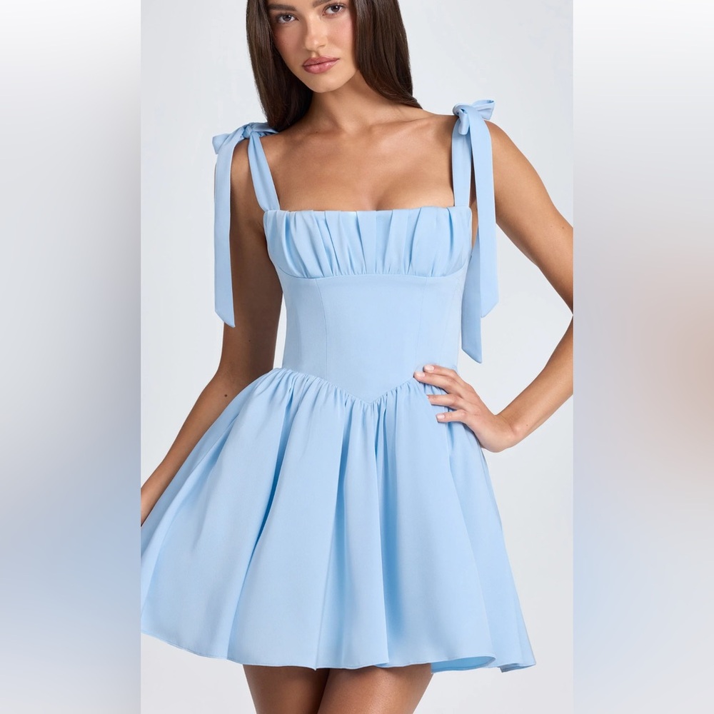 Oh Polly BELLAMY Draped Corset Mini Dress in Powder Blue - size 2 (US)
